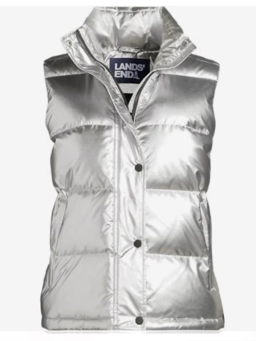 Lands end metallic silver down fill vest women’s small 6/8